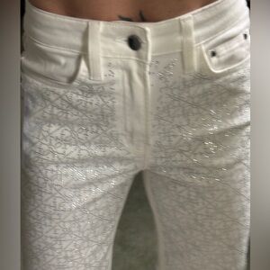 Guess White Satin Rhinestones High Rise Pants Size 24